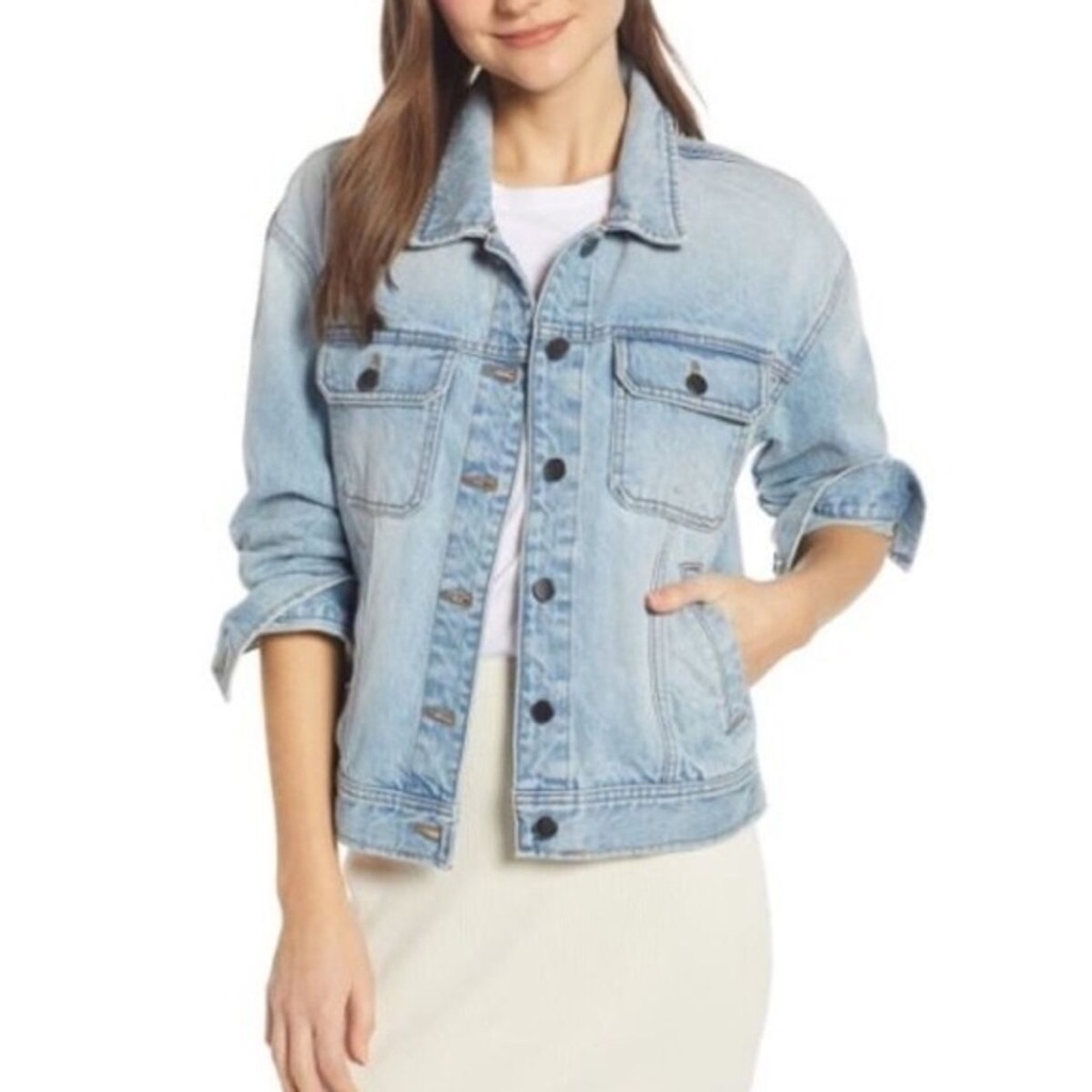 Something Navy Jean Jacket Button Front Medium 100% Cotton